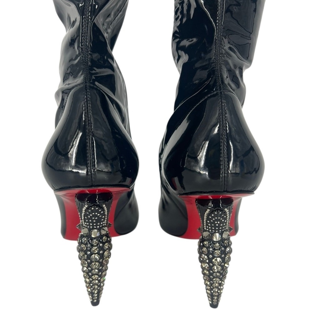 Christian Louboutin Limited Edition Black Lipstrass Patent Thigh Boots Size 37.5 - Picture 15 of 16